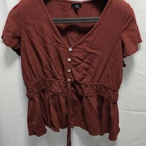 Torrid Rust Button-Down Peplum Blouse